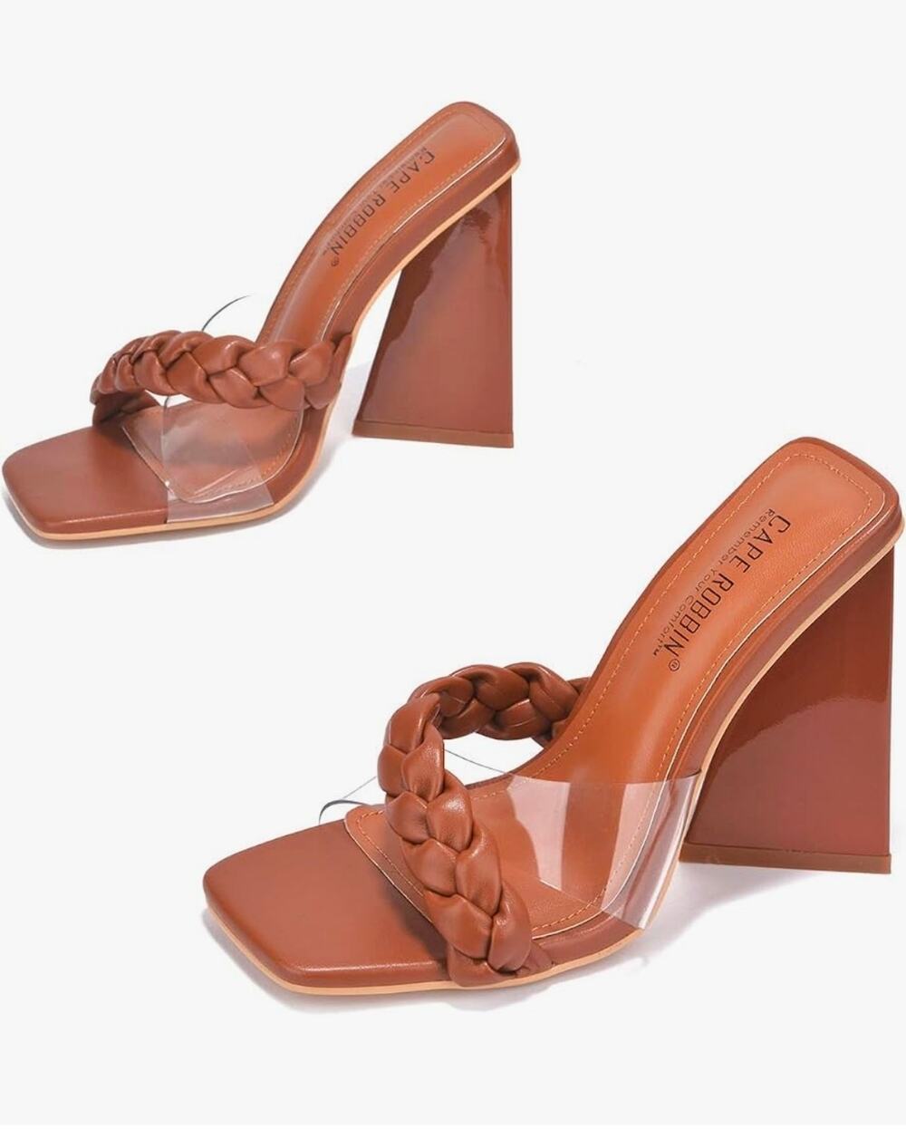 Cape Robbin Castellar Braided Odd-Shaped Block Heel, chocolate Brown, Size 7,